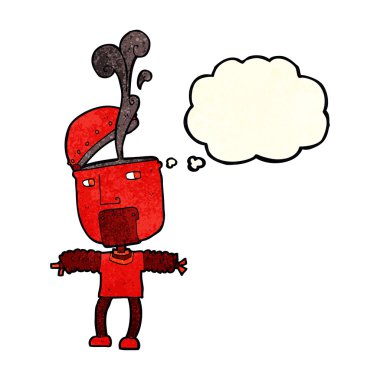 Düşünce baloncuğu ile açık kafalı komik çizgi film robotu