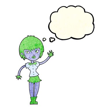 Düşünce baloncuğu olan vampir kız.