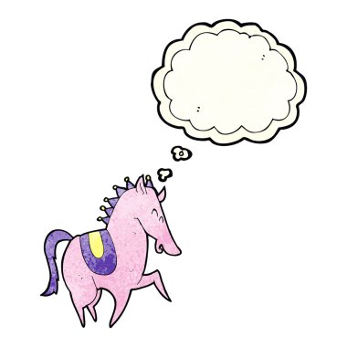Düşünce baloncuklu hoplayıp zıplayan at.