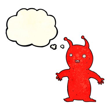 çizgi film mutlu küçük uzaylı düşünce kabarcığı ile