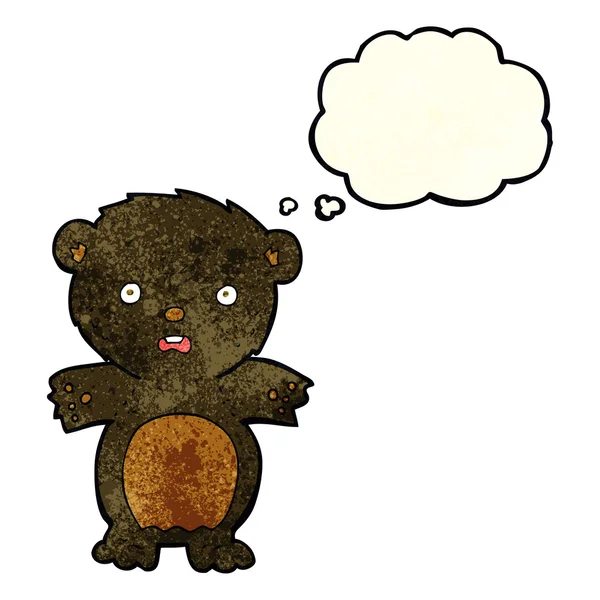 Spaventato orso nero cartone animato con bolla di pensiero — Vettoriale Stock