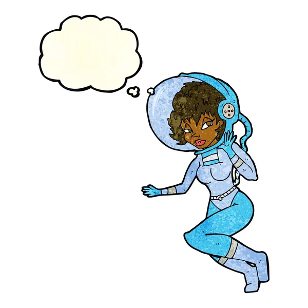 Cartoon space woman with thought bubble — Stock Vector