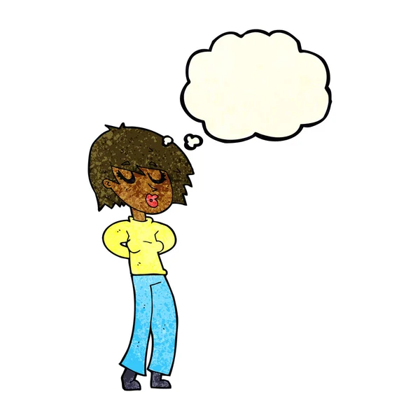 Femme dessin animé sifflement avec bulle de pensée — Image vectorielle