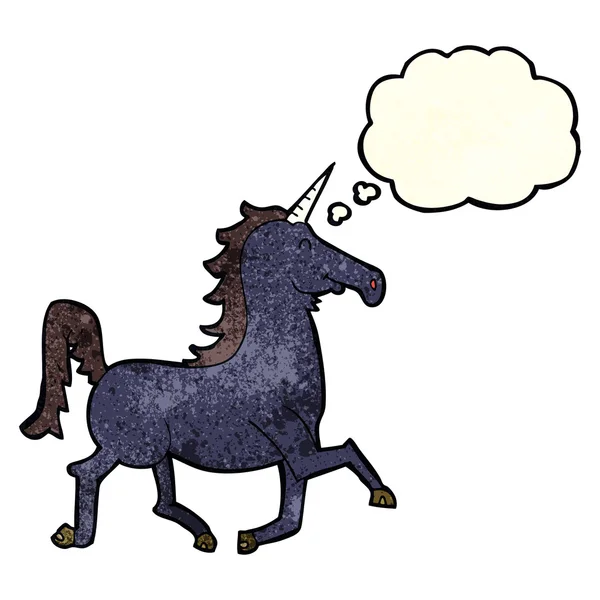 Unicornio de dibujos animados con burbuja de pensamiento — Vector de stock