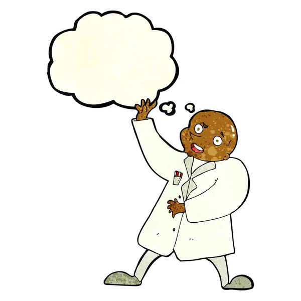 Cartoon mad scientist with thought bubble — Stock Vector
