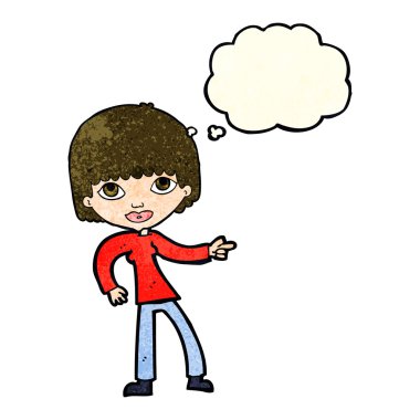 Çizgi film kadını düşünce balonunu işaret ediyor.