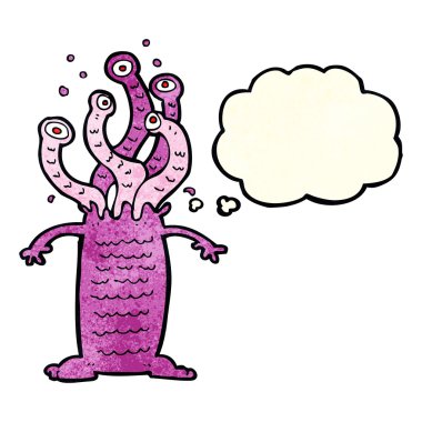 Düşünce baloncuklu çizgi film canavarı