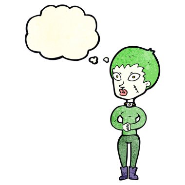 Düşünce baloncuklu zombi kız.