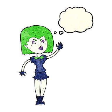 Düşünce baloncuğu olan güzel vampir kız.