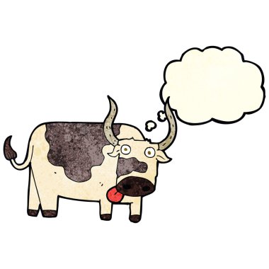 Düşünce baloncuklu çizgi film boğası