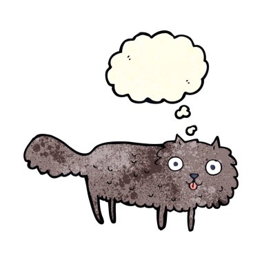 Düşünce baloncuklu tüylü kedi çizgi filmi