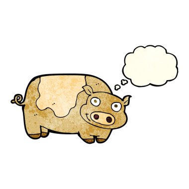 Düşünce baloncuklu çizgi film domuzu