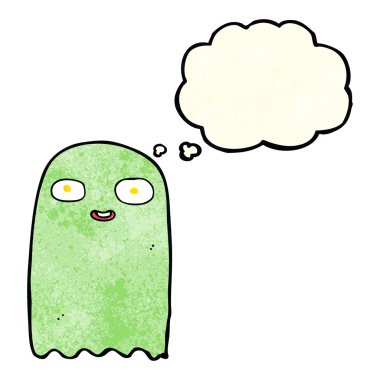 Düşünce baloncuklu komik bir hayalet.