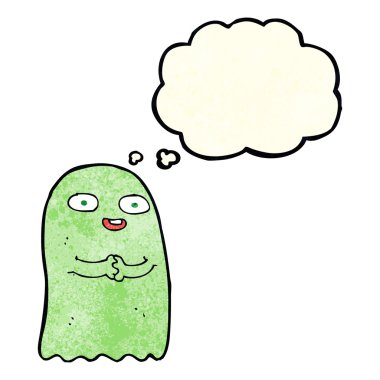 Düşünce baloncuklu komik bir hayalet.
