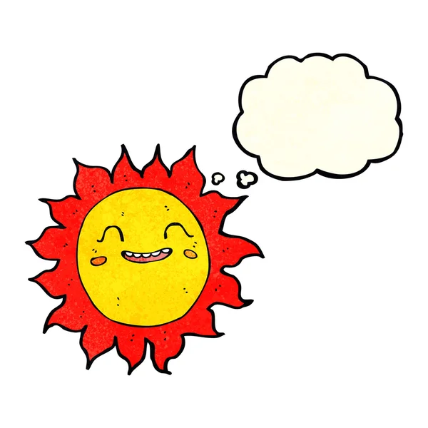 Desenho animado sol feliz com bolha de pensamento — Vetor de Stock