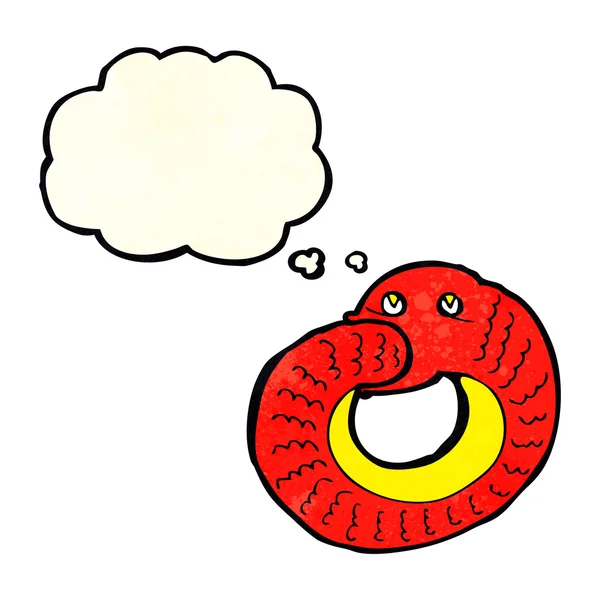 Cartone animato serpente mangiare propria coda con bolla di pensiero — Vettoriale Stock
