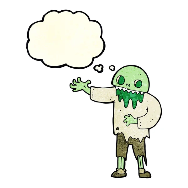Cartoon griezelige zombie met gedachte zeepbel — Stockvector