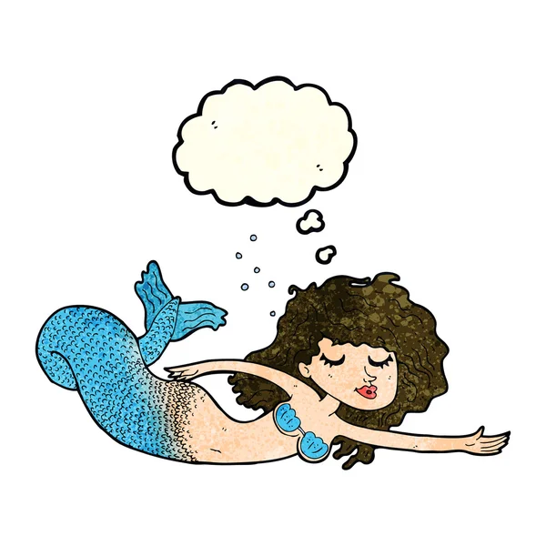 Cartoon mermaid with thought bubble — Stock Vector