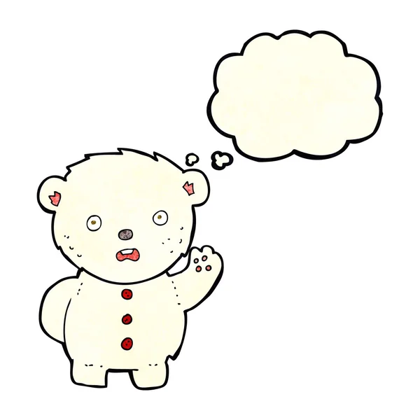 Cartoon unhappy polar teddy bear with thought bubble — Stock Vector