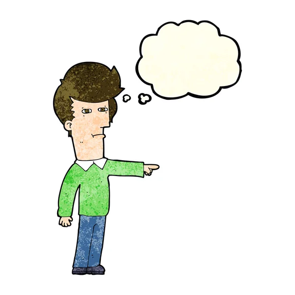Hombre de dibujos animados culpando con burbuja de pensamiento — Vector de stock