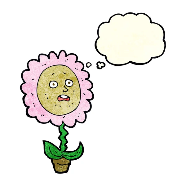 Fleur de dessin animé avec visage avec bulle de pensée — Image vectorielle