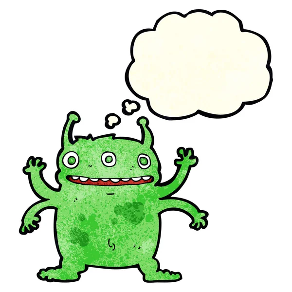 Desenho animado monstro alienígena com bolha de pensamento — Vetor de Stock