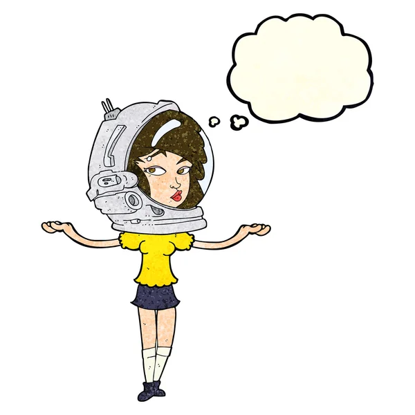 Мультяшная женщина в космическом шлеме с мыслепузырём — стоковый вектор