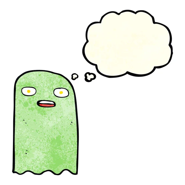 Divertido fantasma de dibujos animados con burbuja de pensamiento — Vector de stock