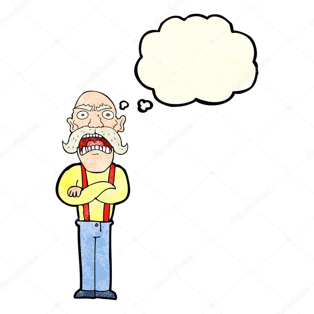 cartoon shocked old man with thought bubble