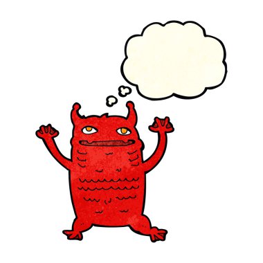Düşünce baloncuklu küçük canavar.