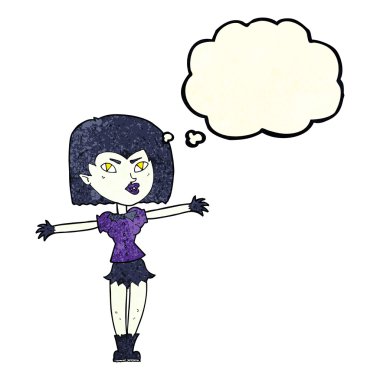 Düşünce baloncuğu olan vampir kız.