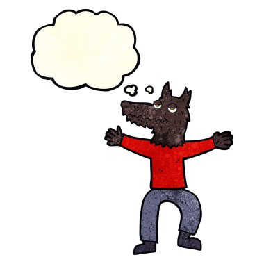 Düşünce kabarcığı olan bir kurt adam.