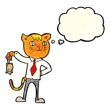 çizgi film iş kedi düşünce balonu ile ölü fare ile