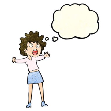 korkmuş kadın düşünce balonu ile çizgi film