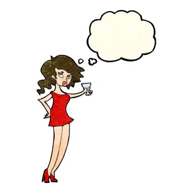 Düşünce baloncuğuyla partideki karikatür kadın