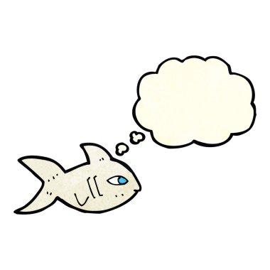 Düşünce baloncuklu çizgi film balığı