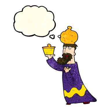 Düşünce baloncuğu olan üç bilge adamdan biri.