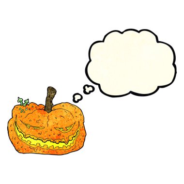 Düşünce baloncuklu Cadılar Bayramı balkabağı çizgi filmi