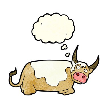 Düşünce baloncuklu çizgi film boğası