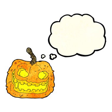 Düşünce baloncuklu ürkütücü balkabağı.