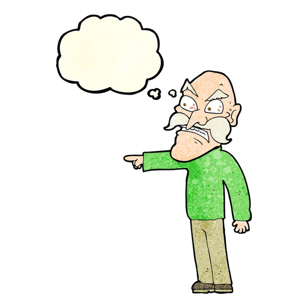Cartoon furious old man with thought bubble — Stock Vector