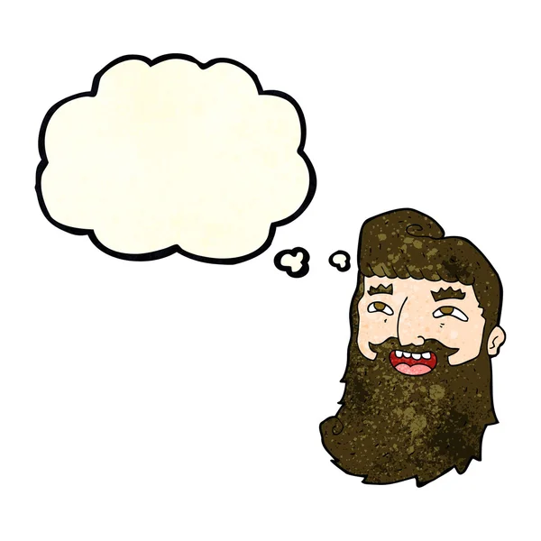 Мультяшний сміється бородатий чоловік з мисленням бульбашка — стоковий вектор