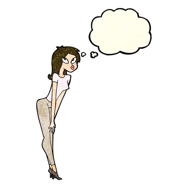 Cartoon aantrekkelijk meisje met gedachte zeepbel — Stockvector