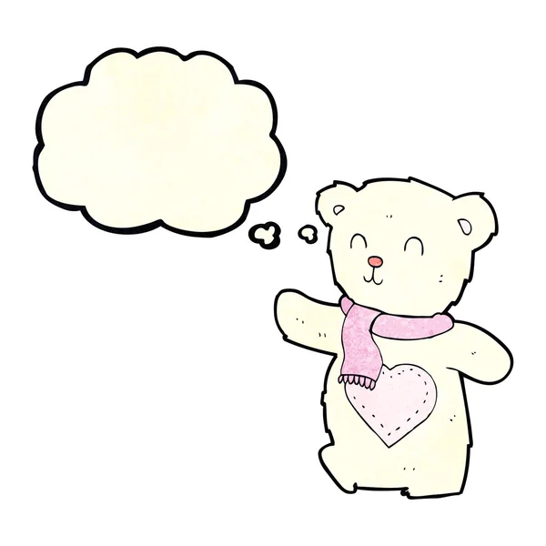 Cartoon witte teddybeer met liefde hart met gedachte zeepbel — Stockvector