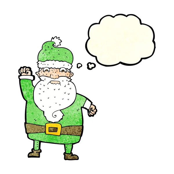 Dibujos animados enojado santa claus con burbuja de pensamiento — Vector de stock