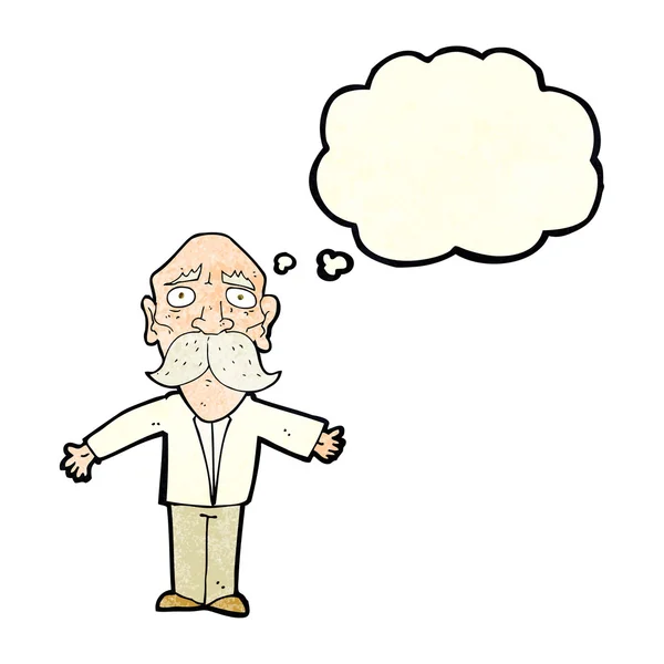 Cartoon disappointed old man with thought bubble — Stock Vector