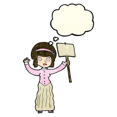 Viktoryan kadın düşünce baloncuğuyla protesto ediyor.