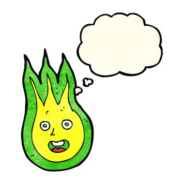 Düşünce baloncuklu çizgi film dostu ateş topu