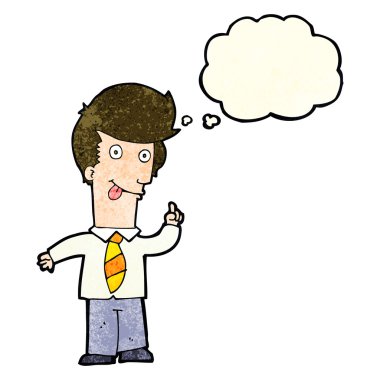 Düşünce baloncuğuyla çılgın fikirleri olan bir ofis adamı.