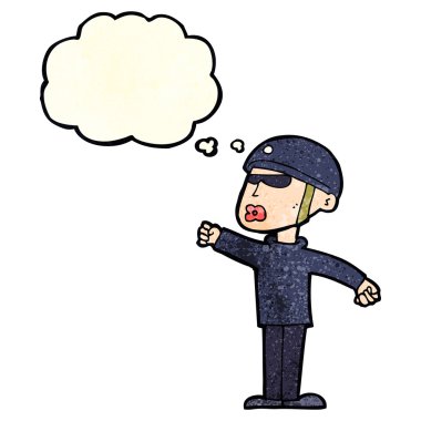 Düşünce baloncuğu olan çizgi film güvenlikçisi.